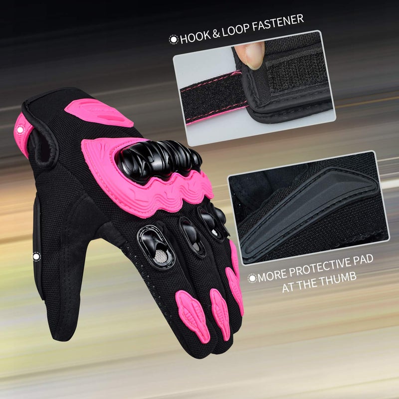 ELCYCO Motorcycle Gloves for Women Touch Screen Summer Motorbike Dirt Bike Full Finger Gloves Road Racing  Cycling  Climbing Motocross (Pink  Large) - Image 3